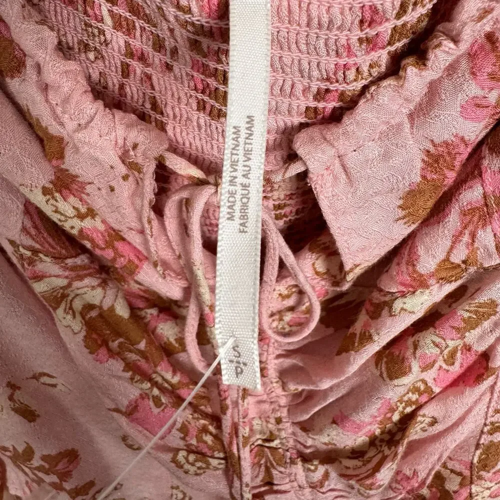 Free People Hilary Printed Floral Top Size S Pink Combo Long Sleeve Open Back